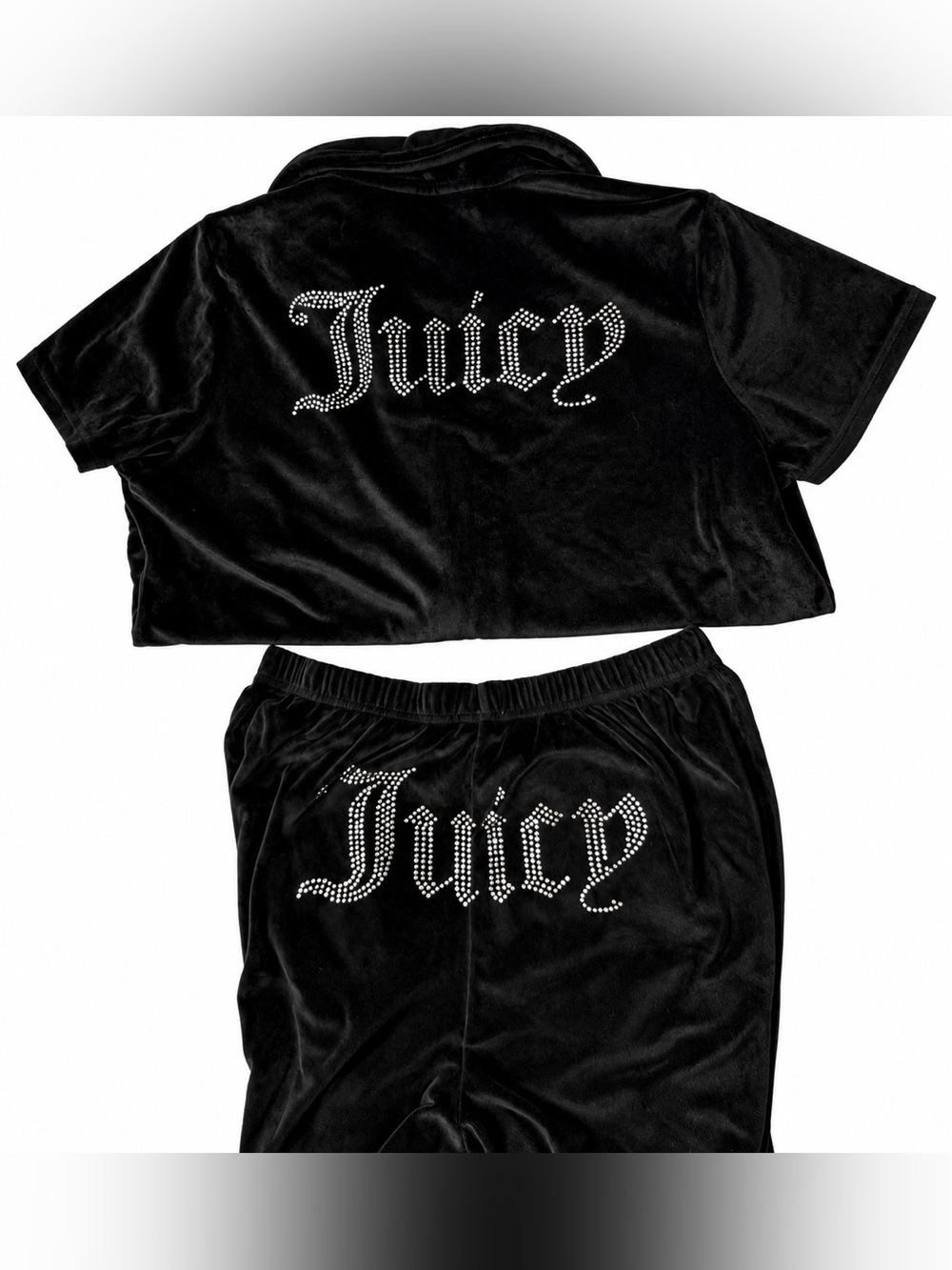 Juicy Couture Black Velour Sleepwear Set with Juicy Bling - Large